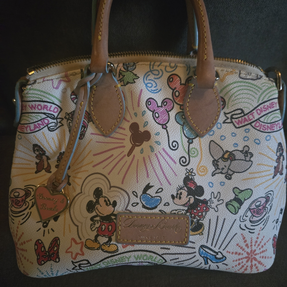 Dooney & Bourke White and Brown Satchel with Leather Trim